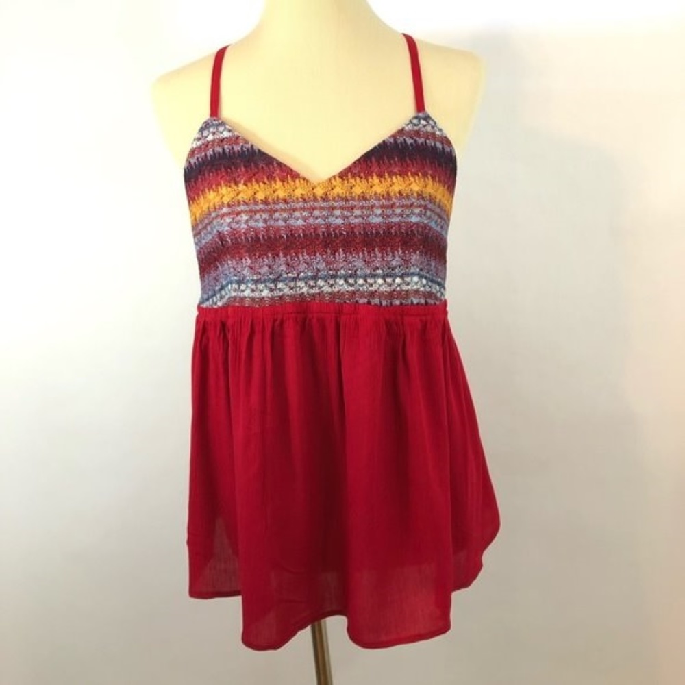 No Boundaries Juniors Red Empire Waist Tank Top